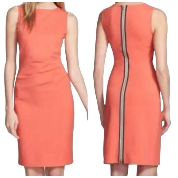 NWT Kenneth Cole Sleeveless Exposed Back Zipper Ruched Coral Knit Dress Size 8 - Picture 1 of 4